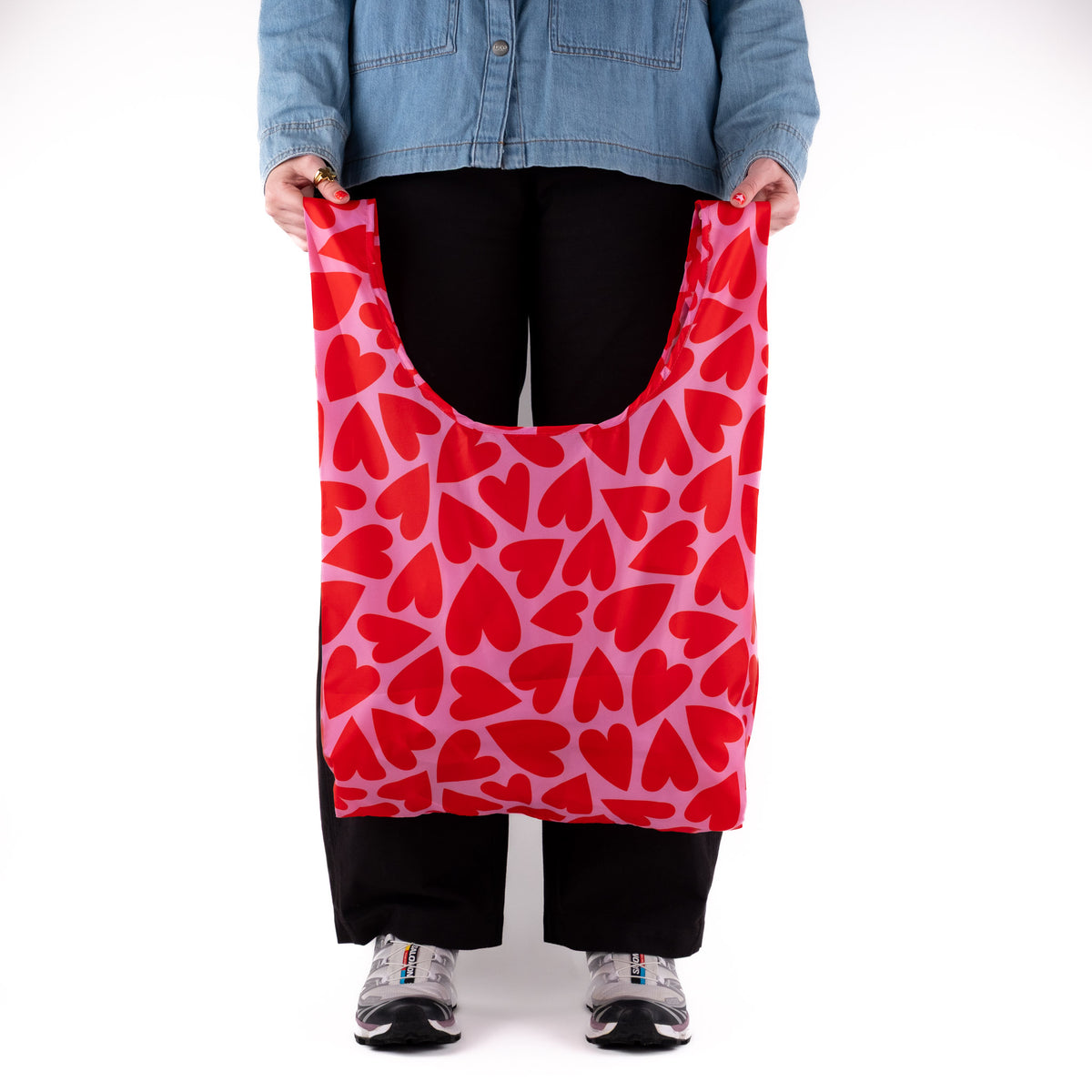SOAKED Love Bug heart print compact foldable recycled plastic tote bag, open