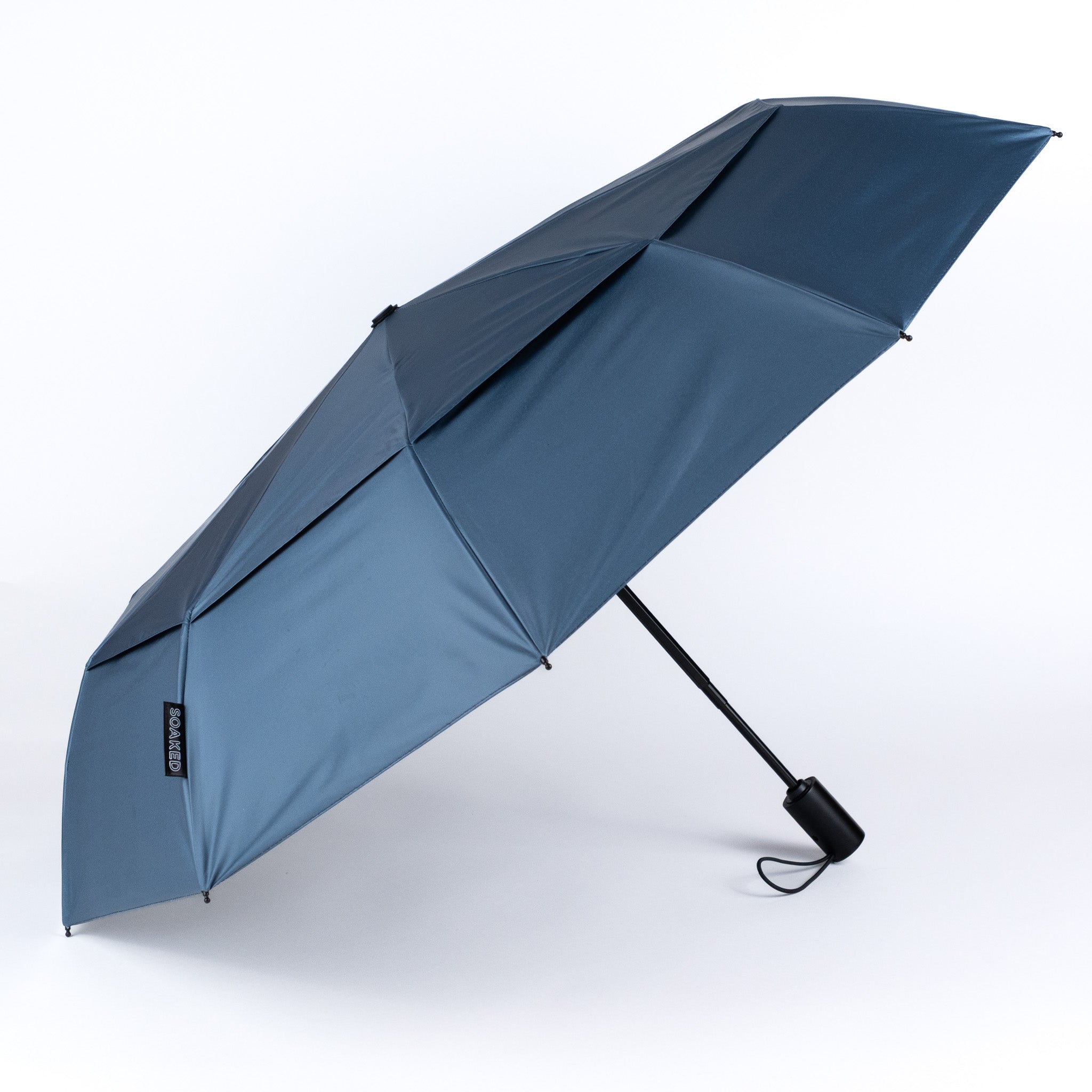 SOAKED Atlantic Mist sustainable umbrella with recycled plastic canopy and wind-resistant fibreglass frame