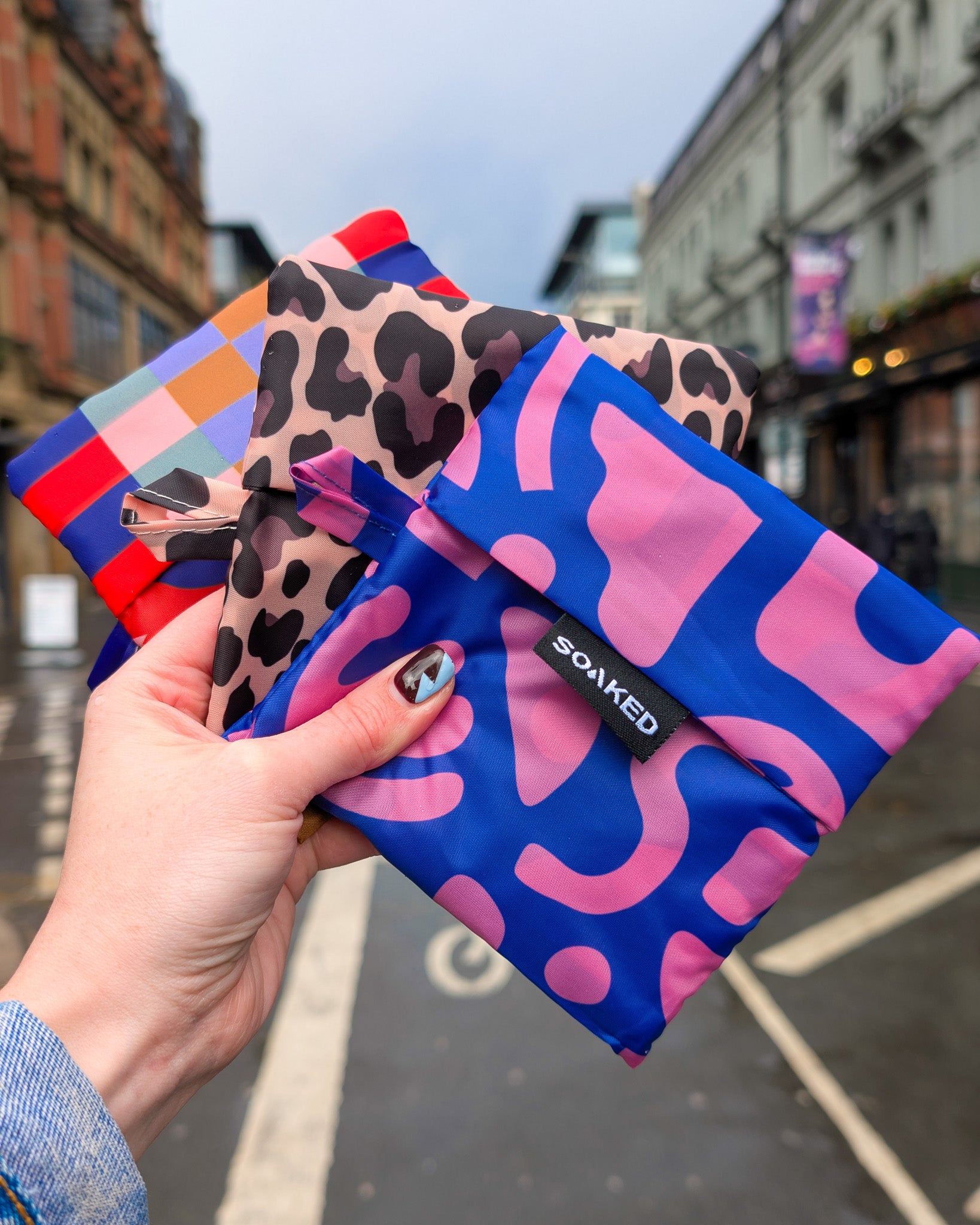 SOAKED reusable bags made from recycled plastic bottles as part of a sustainable alternative to single-use plastic