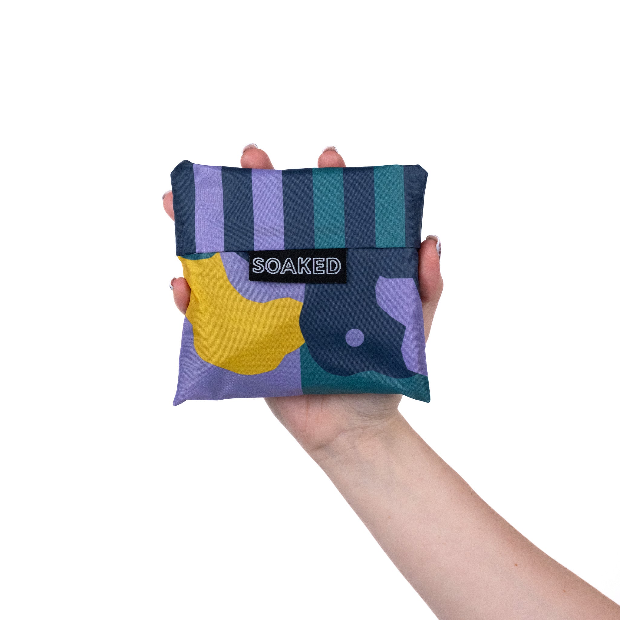 CLOUDBURST foldable reusable shopping bag packed into its compact storage pouch