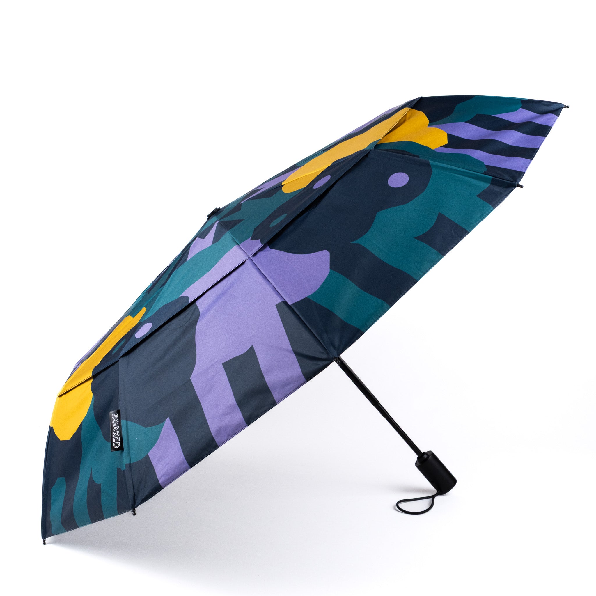 SOAKED CLOUDBURST wind-resistant sustainable umbrella with blue cloud-inspired print