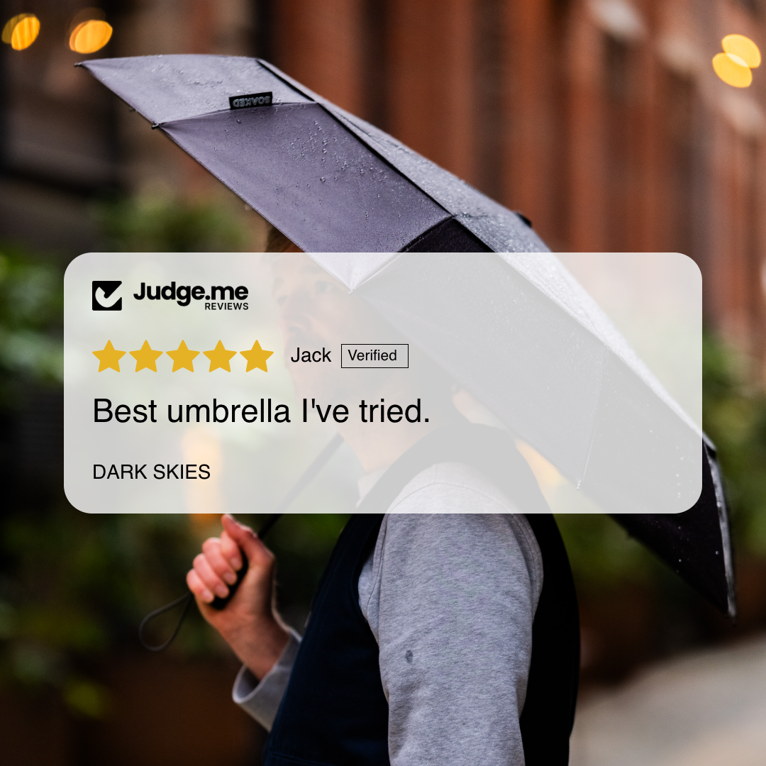 SOAKED Dark Skies umbrella — 5-star customer review, sustainable umbrella Manchester