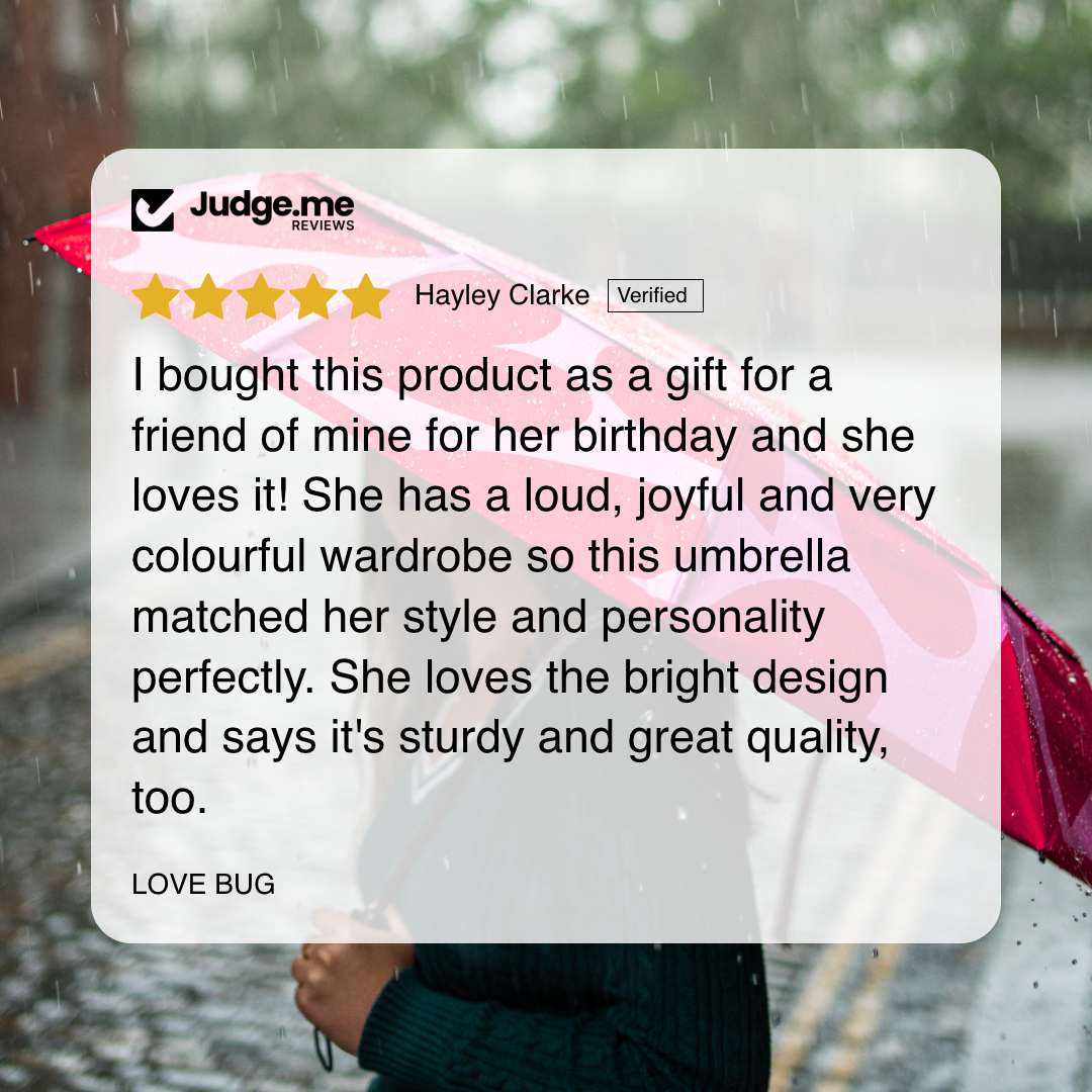 SOAKED Love Bug umbrella — 5-star customer review, sustainable umbrella Manchester