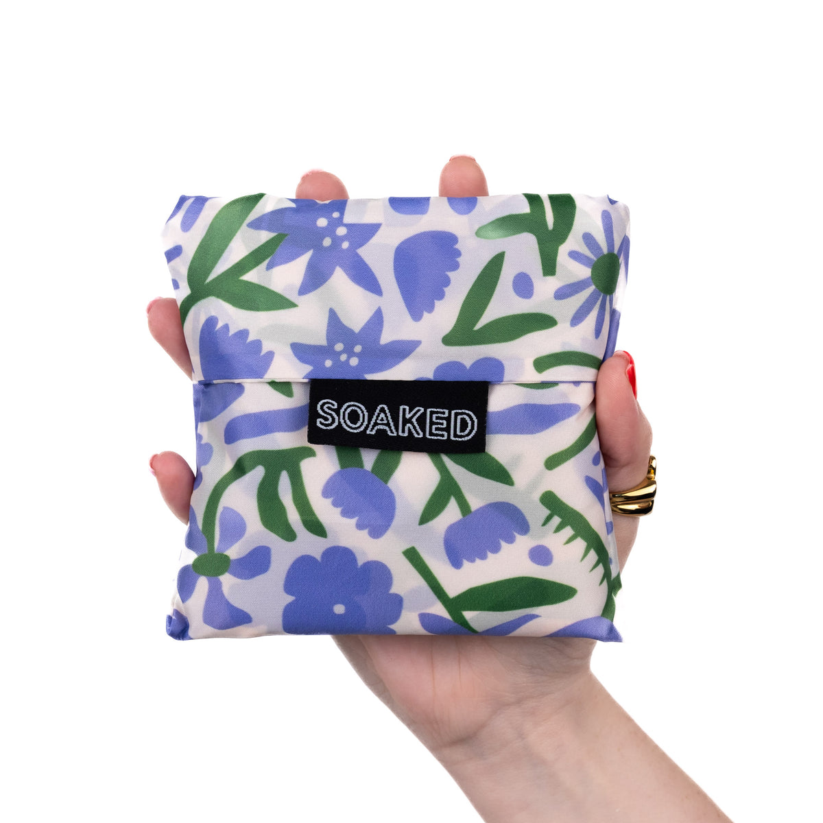 SOAKED Wildflowers floral tote bag folded small and compact, made from recycled plastic